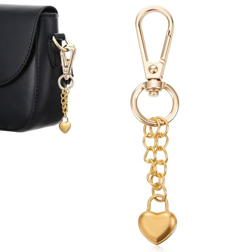 Matwsec Gold Heart Padlock Bag Charms, Heart Shaped Keychain Fashion Key Chains Accessories for Women Handbag Purse Charm Chain Birthday Christmas Gift