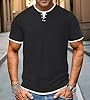 Hisir Mens T Shirt Summer Henley Short Sleeve Regular Fit Round Neck Casual Tops Classic Color Block Tee Shirts (Black, 3XL) #1
