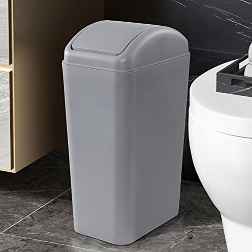 Image of Esdiplot 3.5 Gallon Swing Lid Waste Can, Plastic Swing-Top Trash Can, Gray