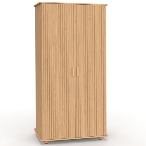 IDMarket - Armoire 2 Portes Juliette Effet Lattes tasseau Bois Coloris chêne penderie 80 cm avec étagères Rangement