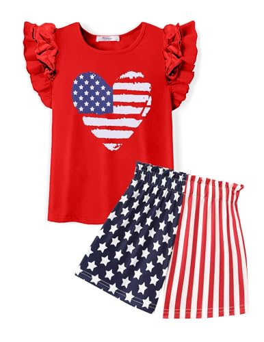 Image of Arshiner Girls 2 Piece Outfits Summer Clothes Ruffle Short Sleeve Shirts Top and High Waist Paper Bag Shorts Set with Pockets