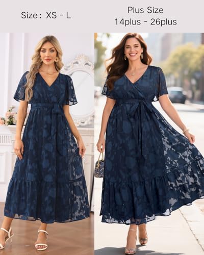 Pinup Fashion Plus Size Dresses for Wedding Guest - 2025 Cocktail Semi Formal Summer Wrap V Neck Maxi Dress3