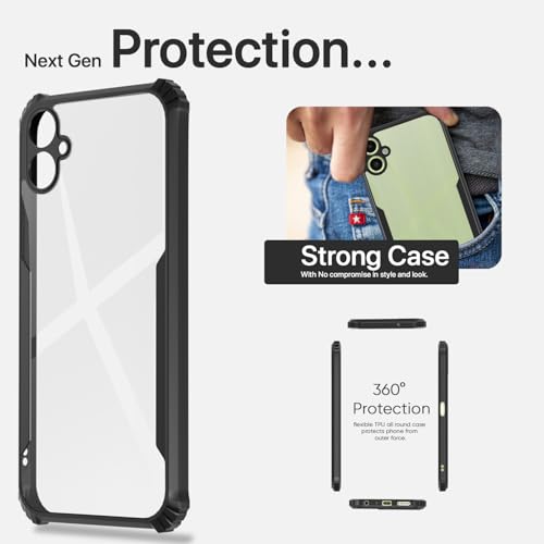 Image of Pikkme Crystal Clear Transparent Back Cover | Ultra Hyrbid | Full Camera Protection | Raised Edge | Bumper Case for Samsung Galaxy A06 (Black)