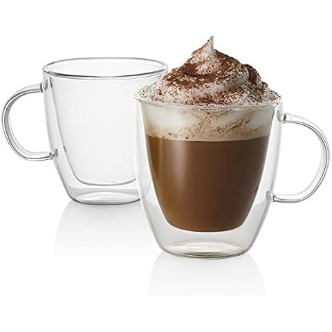 GoodGlassware Double Walled Espresso Coffee Cups (Set of 2) 150ml - Insulated Thermo Mugs with Handle for Expresso, Tea, or Small Desserts - Lead-Free, Dishwasher Safe Glasses Cover