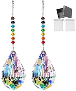 MerryNine Prism, Ab Color K9 Crystal Colorful Lamp Prisms Loquat Shape Chandelier Glass Crystals Hanging Drops Pendants, Sun Catcher Prism Pendent with MerryNine Pearl Yarn Gift Sandbag2PACK