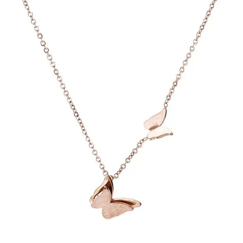 Pendant for Women and Girls Rose Gold Pendant Necklace for Women Western Stainless Steel Butterfly Long Chain Pendants Jewellery for Women Birthday Gift for Girls Anniversary Gift for Wife-311