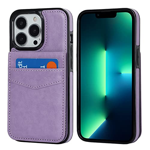 Image of KIHUWEY Compatible with iPhone 13 Pro Case Wallet with Credit Card Holder, Premium Leather Magnetic Clasp Kickstand Heavy Duty Protective Cover for iPhone 13 Pro 6.1 inch(Purple)