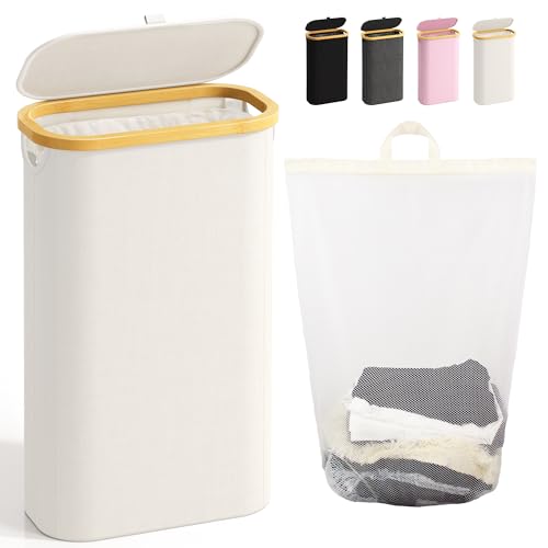 Bathola Schmaler Wäschekorb mit Deckel, 75L Laundry Baskets, Faltbare Wäschesammler mit Herausnehmbarem Innenleben, Schl...