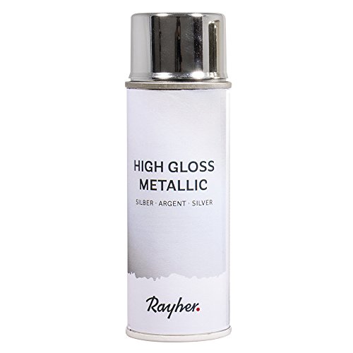 Rayher 34424606 High gloss Metallic Spray, silber, Dose 200 ml, hochglänzender Metallic-Effektspray, Acrylspray für Metalleffekte, für den Innenbereich