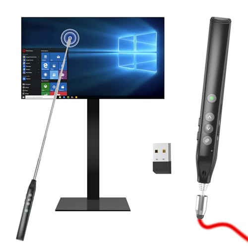[for Touch Screen] Presentation Clicker with Telescopic Pointer Stick Stylus Pen & Laser Pointer for Touch Screen Smart Board Promethean Board Pen Smartboard Clicker Remote Classroom/Office USB-A