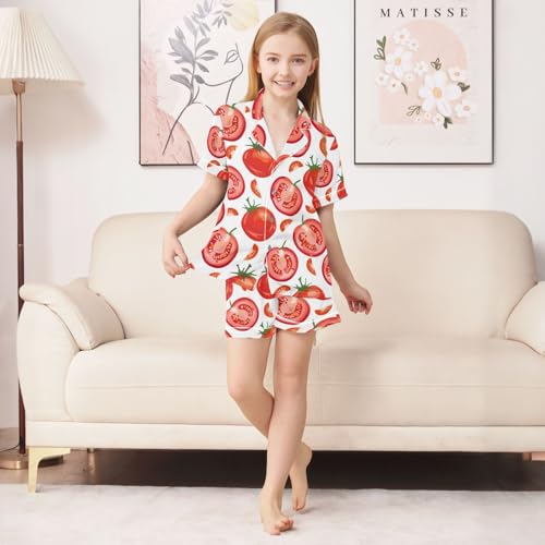 ALAZA Red Tomato Slices Pajamas Satin Pajama Set Short Sleeve Button Down Sleepwear3