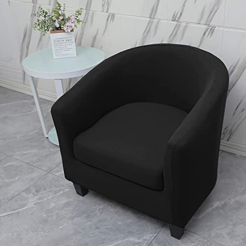 Womaco 2 Pieces Club Chair Slipcover Printed Stretch Armchair Tub Round Barrel Swivel Chair Covers Withc Cushion Cover Elastic Bottom Sofa Furniture Protector For Tullsta (1, Black) #TOP1