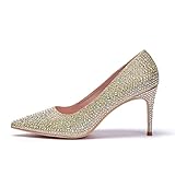 GENSHUO High Heels Rhinestones Silver Pumps for Women 3 Inch Closed Toe Stilletos Heels Sexy Poited Homecoming Wedding Party Prom Dress Shoes Size 9 GD