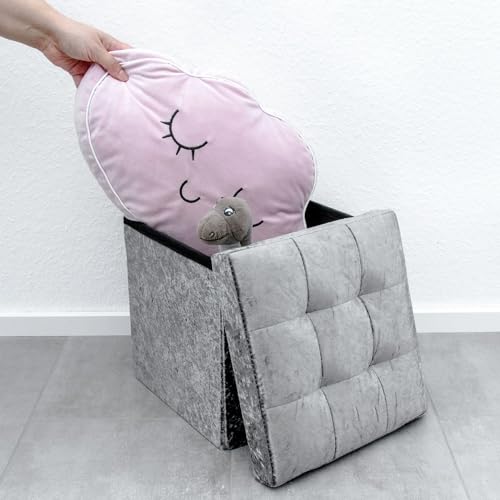 Sitzcube repose-pieds pliable en velours gris pour petits espaces