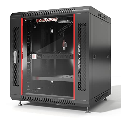 Image of 12U Wall Mount Server Rack Cabinet, 24 inch Deep, 19 inch Network & AV Enclosure | For Home Lab, With Fan, PDU, 1 Shelf, Locking Glass Door