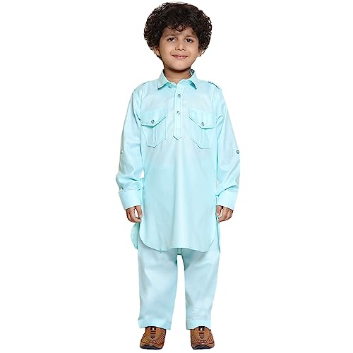 Image of AJ DEZINES Kids Cotton Full Sleeve Solid Black Pathani Suit Set for Boys - Ethnic Wear | Traditional | Festival Wear for boys - Regular Fit