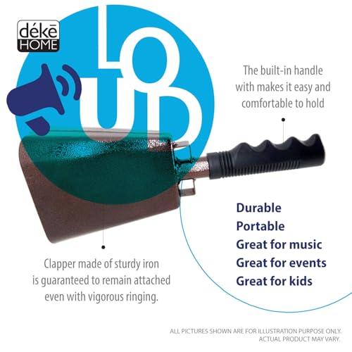 image for Deke Home - 2 Pack 10 Inch Steel Cowbells with Handle, Loud Noise Make