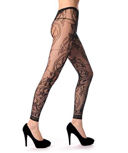 Image of Women High Waist Fishnet Footless Leggings Flower Pattern Footless Tights