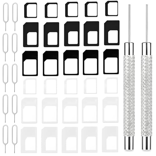 DOKRIN Herramientas y accesorios de la tarjeta SIM para teléfonos móviles, Kit de adaptadores de tarjeta SIM 3 en 1 (10 unidades) con pin eyector para smartphones y tablets (negro y blanco)