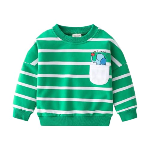Striped Pullover Sweater for Kids with Elephant - Green - 4 Years