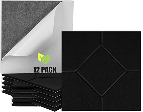 Tutmyrea 12 Pack Self-Adhesive Acoustic Panels, 12"X12"X0.4" Sound Absorbing Panels Wall Decoration, Sound Proof Foam Panel High Density, Soundproof Wall Panels for Home Studio Office(Diamond, Black)