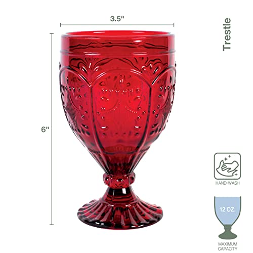 Fitz and Floyd Trestle Glassware Ornate Goblets, 4 Count (Pack of 1), Red - Image 3