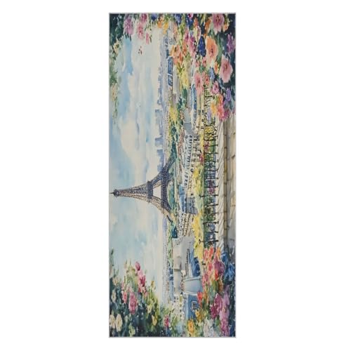 BOESI Yoga Mat Towel, Non-Slip Hot Yoga Towel, Sweat Absorbent and Non-Slip, Lightweight and Easy to Travel, Suitable for Hot Yoga, Pilates and Fitness, Watercolor Tower and Flower Sea Pattern