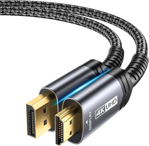 JSAUX 4K DisplayPort to HDMI Cable 3M DP to HDMI Male Video UHD 2K@120Hz 4K@30Hz Nylon DP to HDTV Uni-Directional Cord Compatible with Dell Projector Desktop AMD NVIDIA Lenovo HP ThinkPad