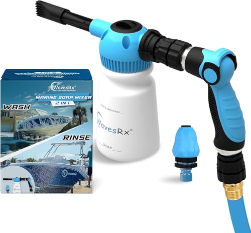 WAVESRX Wash Sprayer Gun and Boat Cleaner | Dual-Use Marine Soap Foamer to Quickly Wash and Rinse Salt Away | Cleaning Kit for Boating with Garden Hose Quick-Connect and Adjustable Waterflow