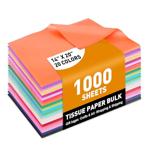 Image of TUXIYA 1000 Sheets Tissue Paper,20-Color 14 inchX20 inch Tissue Paper for Gift Bags
