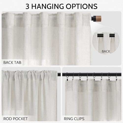 Image of Nanspring Linen Curtains 96 Inch for Living Room Back Tab Natural Linen