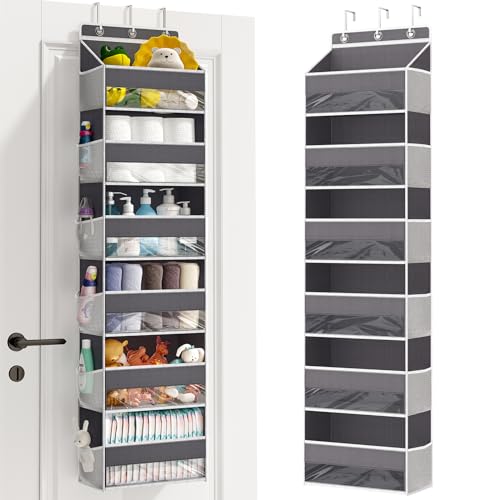 Image of Fixwal 1 Pack Over Door Organizer, 6-Shelf Wall Mount Pantry Clothes Storage Upgrade Hanging Storage with 6 Large Pockets 12 Mesh Side Pockets for Bedroom Dorm Pantry Bathroom (Dark Grey)