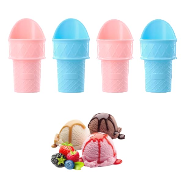 Chstarina 4 Pieces Ice Cream Cone Holder, Ice Cream Snow Cone Rack, Ice Cream Plastic Cup, Food Grade, Reusable, 2024 New Ice Cream Snow Cone Cups for Kids, Birthday, Wedding, Party