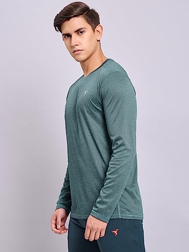 Image of TECHNOSPORT Men's Slim Fit Full Sleeve Round Neck T-Shirt, Double Cool Quick Dry Moisture Wicking Stretchable Sports Gym and Casual Wear
