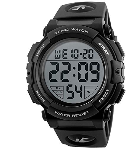 Mastop Men's Big Dial Outdoor Multifunction Sports Watch Military Led Digital Wristwatch Black Rubber Alarm Watch (Black) #TOP1