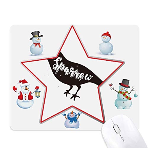 Tapis de souris moineau noir et blanc avec bonhomme de neige de Noël pour bureau