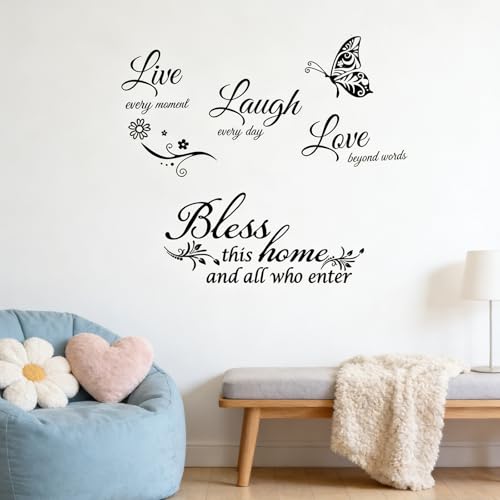 Image of 2 PCS Live Laugh Love Wall Stickers Inspirational Quote PVC Waterproof Removable Decals for Home Bedroom Living Room Decor