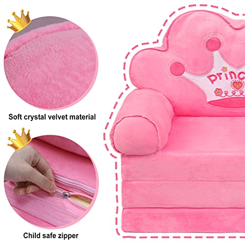 Harhoers Kids Couch Fold Out,Foldable Kids Sofa Toddler For Bedroom,Toddler Couch Bed For Girl Princess Chair For Toddlers 1-3| Comfy Kids Couch For Kids Age 1-3 (Pink) #TOP5