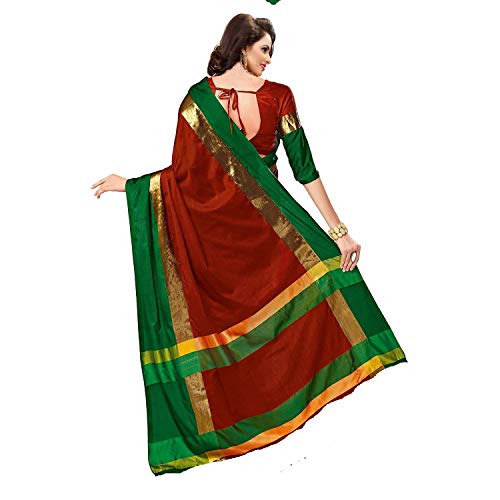 Image of PerfectBlue Women's with Blouse Piece Saree (VisvaVariation Lightgreenbrown Free Size)