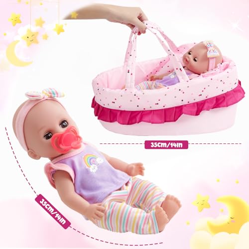 Tacobear Puppenzubehör Baby Puppe mit Zubehör Puppenbett Puppentrage Schnuller Töpfchen Flasche 30cm 12 Töne Puppenset Kinder Spielzeug Weihnachten Geburtstag Geschenk für Mädchen 3 4 5 6 Jahre – Bild 5