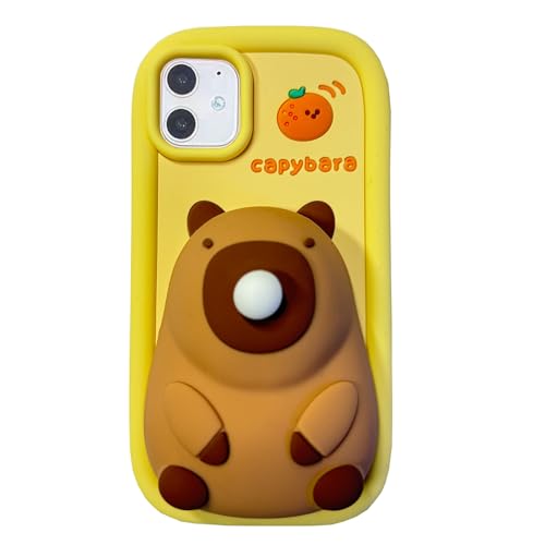 QoKcoahn Custodia per iPhone 11, adorabile cover 3D Kawaii con divertente Capybara, custodia a cartone animato con portachiavi, morbida protezione anti-caduta in gel di silicone per iPhone 11
