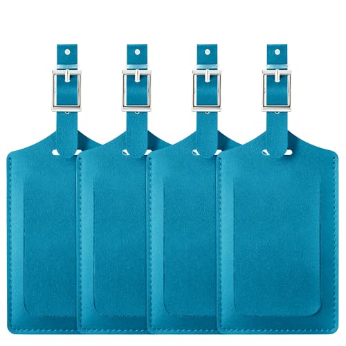 Travelambo 8 Pack Leather Luggage Tags for Suitcases Travel Tag, Energetic Blue
