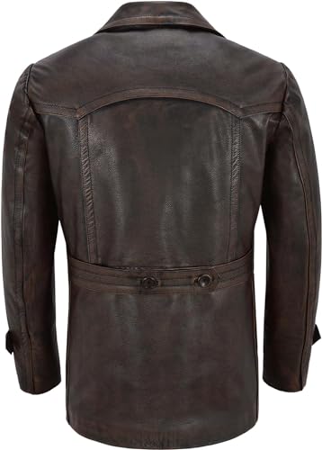Image of Men's Kriegsmarine German Ww2 Dr Who Reefer Hide Leather Jacket Coat Mens Leather Car Coat