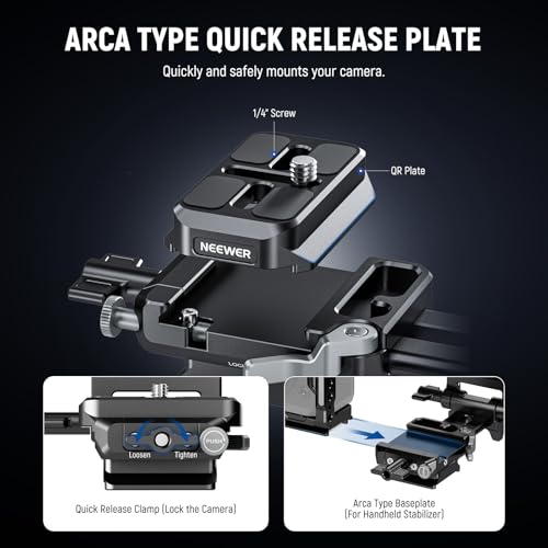 Image of NEEWER PS015 PRO V Mount Battery Plate with Arca Type Quick Release Plate & Cleaning Cloth, Foldable V Lock Mounting Adapter for NEEWER PS099E Compatible with DJI RS4 RS3 Gimbal Camera Cage Video Rig