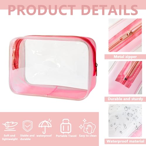 Stadium Approved Pink Frame Clear Toiletry Bag TSA Approved Clear Organizer Bags Portable Travel Makeup Bags with Zipper for Women Frame (Pink)3