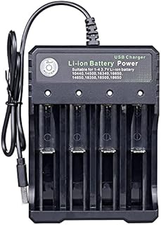 JJN 18650 Battery Charger, Universal Smart LED Display Charger for 3.7V Li-ion Rechargeable 26650 21700 18350 17670 17500 16340(RCR123) 14500, Ni-MH Ni-CD AA AAA Batteries(4 Slots), Black