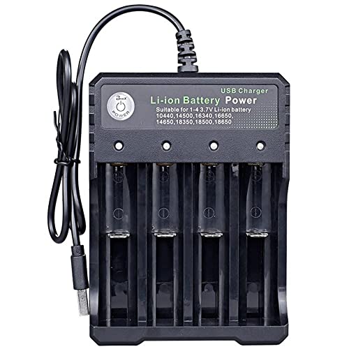 JJN 18650 Battery Charger, Universal Smart LED Display Charger for 3.7V Li-ion Rechargeable 26650 21700 18350 17670 17500 16340(RCR123) 14500, Ni-MH Ni-CD AA AAA Batteries(4 Slots), Black
