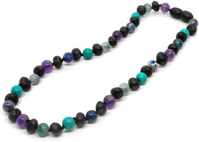 Baltic Essentials Raw Cherry Necklace with Jade Amethyst Lapis Turquoise 12.5"