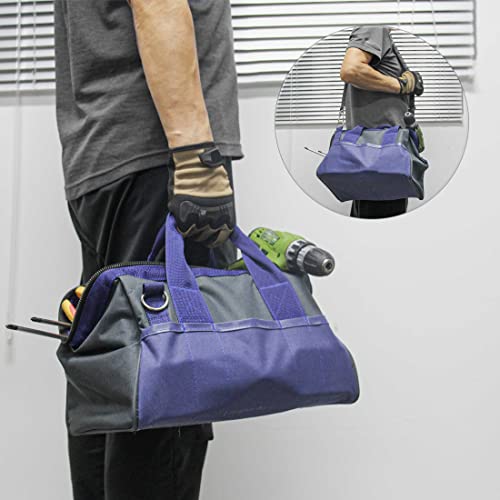 Image of HAUTMEC 13 inch Small Tool Bag, Wide Open Mouth Tool Organizer with 23 Pockets, Rigid Frame, Shoulder Strap & Reinforced Base - HT0074