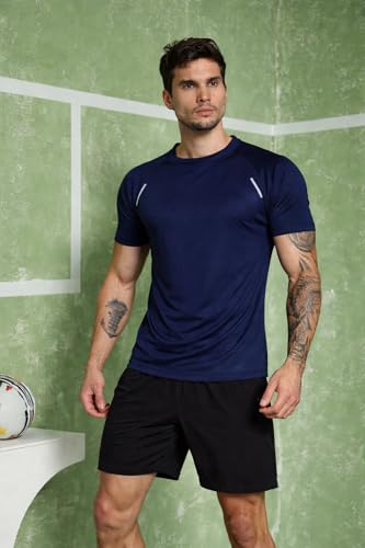 Image of Kvetoo Mens Dry Fit Gym T Shirt Quick Dry Sweat Proof Breathable Workout Tee Muscle Fit Athletic Sports T Shirt for Gym Running Training